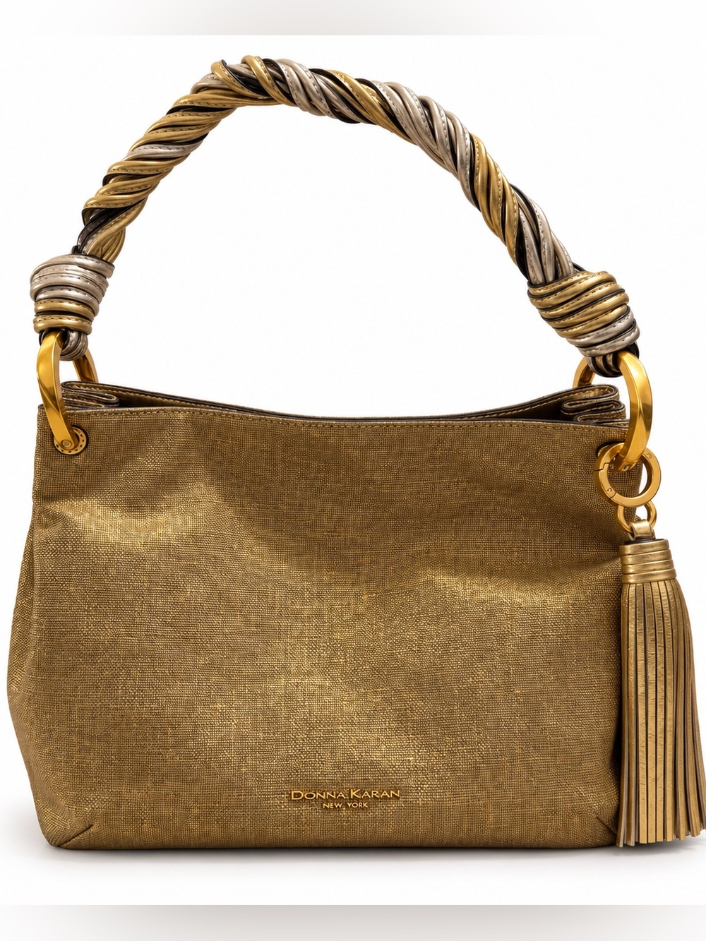 🦋 Donna Karan| Glenwood Small Gold Metallic Shoulder Bag NWOT (includes dustbag) - Picture 3 of 13